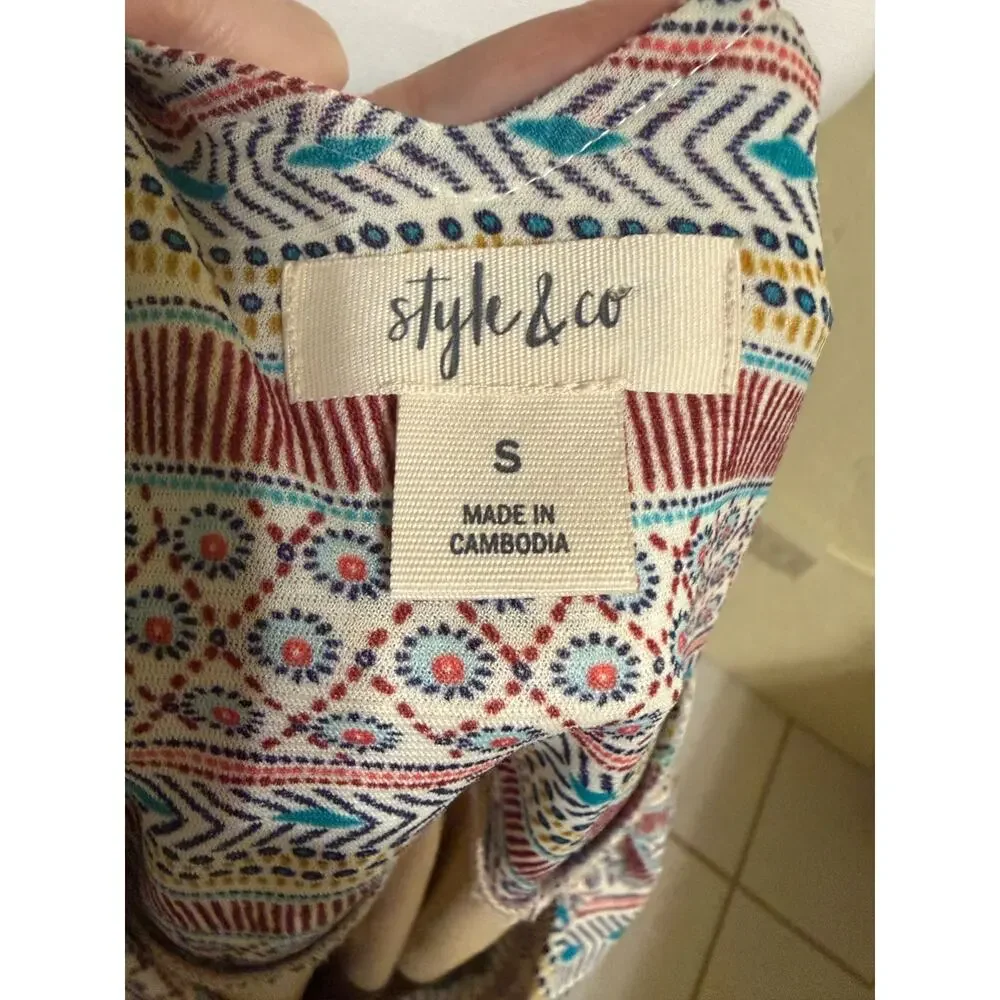 Style & Co Sleeveless Tiered Boho Dress Geometric Print Size S - Picture 5 of 9